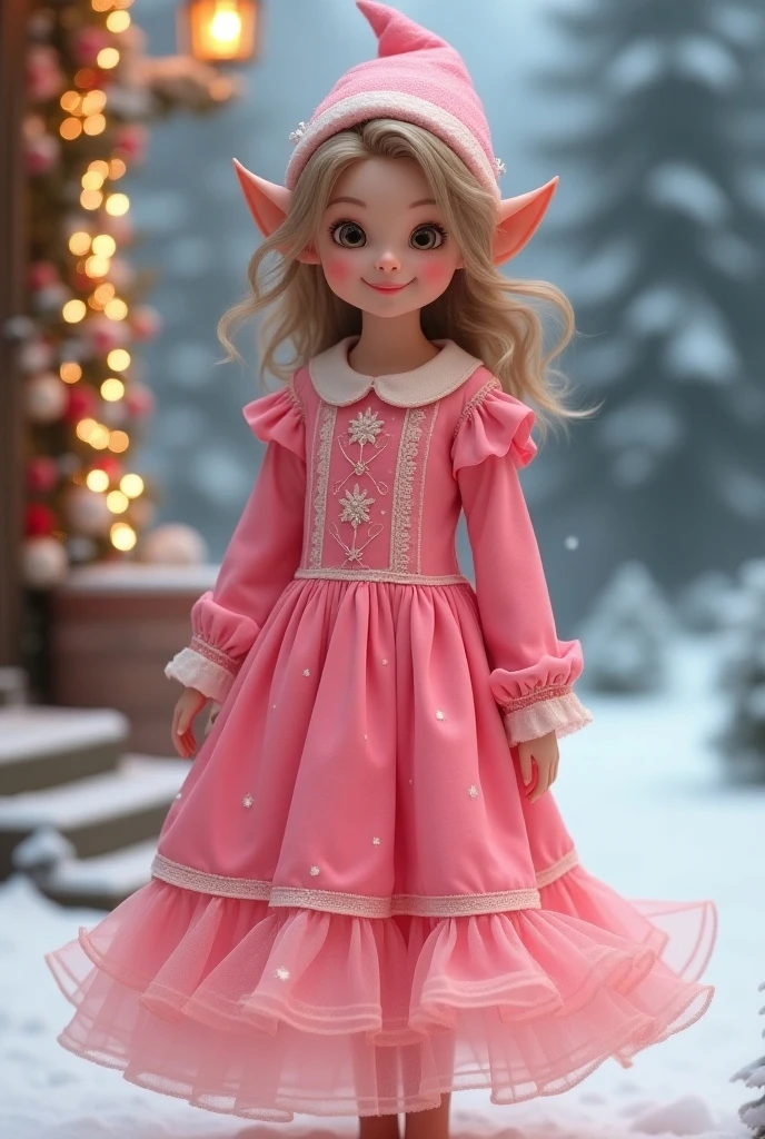 Show me images of a pink dress , Short of Santa Claus's helper