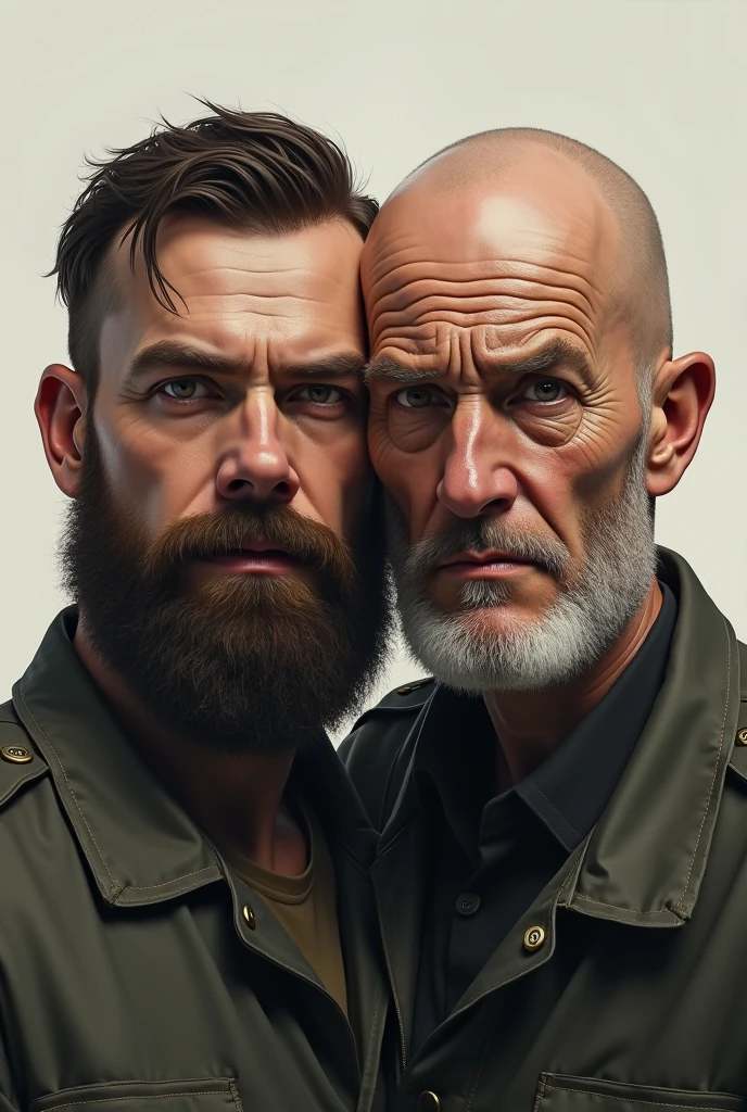 Hyperrealistic image of two Victorian boxers with badly injured faces hugging a bare-chested man A very old and very sweaty superhero with very grey hairy ,A very muscular 80-year-old bodybuilder and a 50-year-old fat guy weighing over 200 kilos with a big, bare torso, Saggy breasts Huge tattoos Big brown nipples A grey mustache Dressed in striped tights with big bulge, in the middle of a ringside