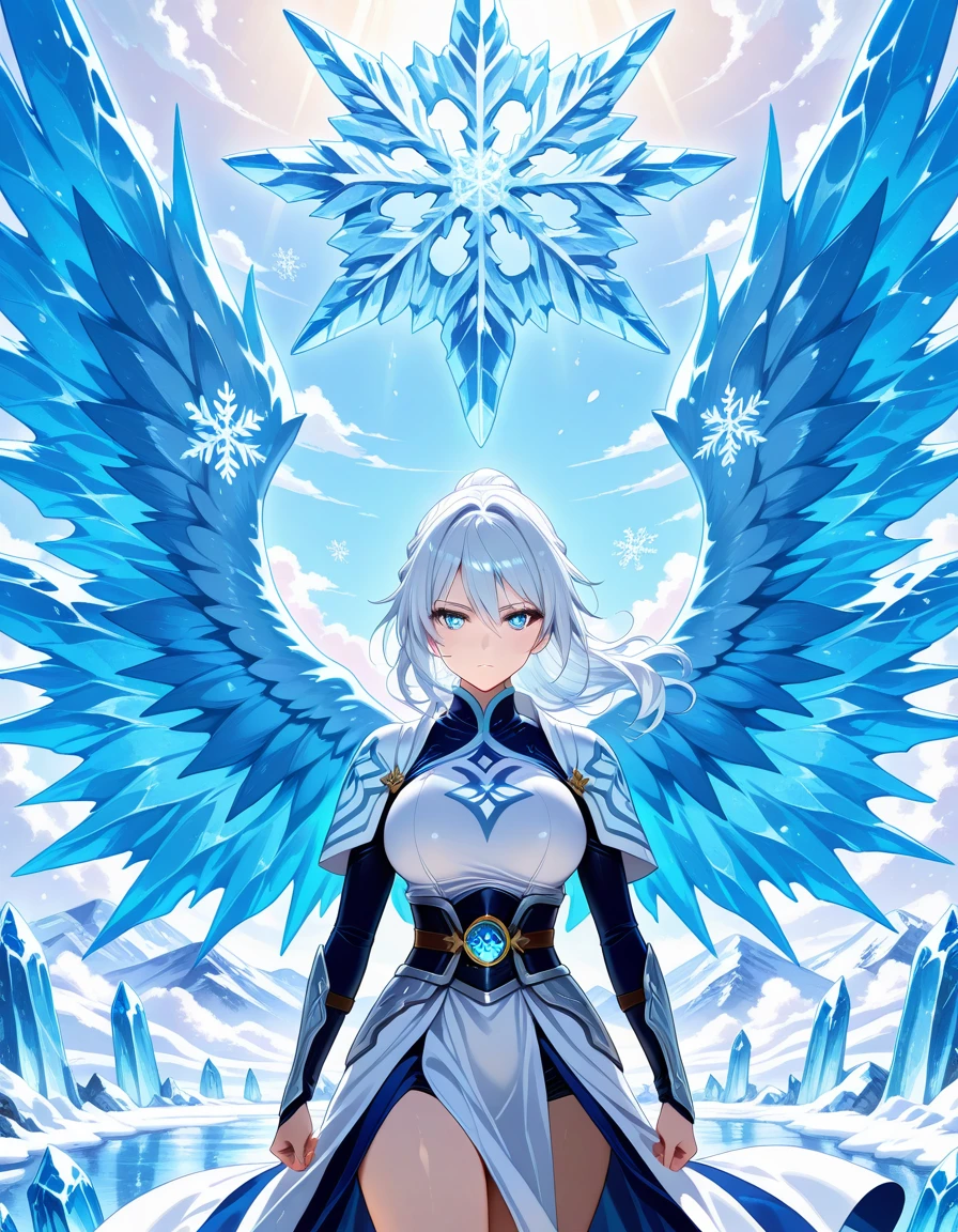 1girl,solo,blue eyes,pure glacial pupils,breast,aged up,arm at side, expressionless, dynamic pose, weapon,weapon formation from behind, taico haori,Frozen cherry blossoms,multiple weapon,ice theme, frozen icy weather, Arctic likes,(freezing foreground), big icy wings, battle scene,(visual impact:1.3),close up, snowflakes, Winter, cowboy shot, dramatic scene, pure drama, majestic light from behind
,masterpiece,best quality, amazing quality, very aesthetic, absurdres,