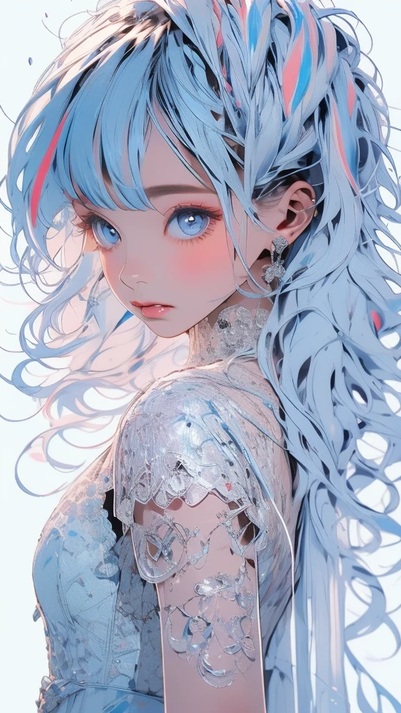 (photorealistic:1.8, highest quality:1.8,8K masterpiece:1.8,High resolution,muste piece:1.8,RAW Photos,cinematic lighting),No split screen, (1 android girl:1.3)、Completely naked、full body tattoo、beautiful big breasts、choker、Body painting with a pop design drawn all over the body、pop art design、cutting edge fashion、new york、special art design、nipple design、Ultra-detailed background depicting a beautiful future、Unknown world、art deco、Future、shine、conceptual art、(Beautiful shining blue-white hair:1.5)