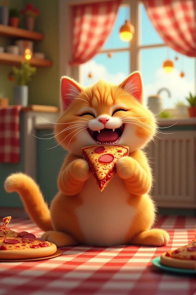 Cat eating pizza and drinking wine