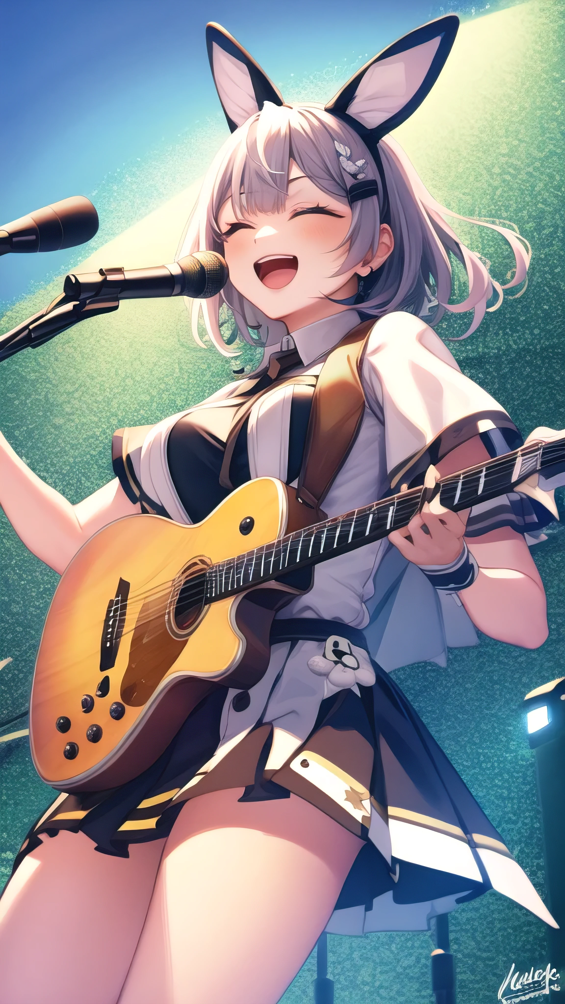 singing, music, stage,happy, outdoors, standing, bunny girl