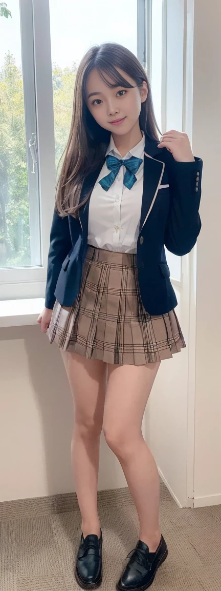 ( happy expression:1.26)、 RAW photo、(((The ultimate full-body beautiful photo)))、(( Glowing Skin))、 1 girl、 beautiful girl 、Bright expression、((  brown hair))、 (  high school girl uniform :1.5)、 red tie uniform , dark blue closed blazer for standing in a school classroom,Sweatshirt Girl、 plaid pleated skirt for high school students、View from the floor、( long stockings or pantyhose for sweatshirts)、( a picture of rolling up my skirt myself by the window in the office )、Big Breasts、 feet 、Squat、 panties、(( very detailedな))、hyper Genuineistic, Genuine, ( perfectly detailed face)、()、(Finger details)、(Superior anatomy)、  Photorealistic Images 、最 High Quality 、 very detailedな、 film light 、 Intricate Details 、 high definition 、 very detailed))、 detailed background、8 QHD、 DSLR Camera 、Soft light、 High Quality 、film grain、 Fujifilm XT3 、 shallow depth of field 、natural Soft light、Kamimei、 standing ,((( full body photo))),((( full body photo))),((( full body photo))),((( full body photo)))