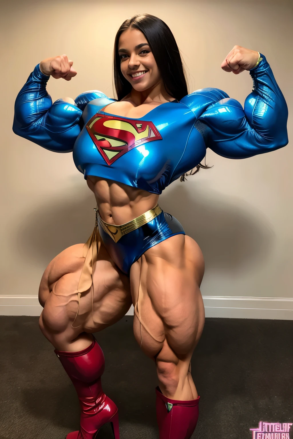 (Muscular:2), (thick muscular thighs, wide hips:2.3), (thick muscular calves:2.5), (blonde female, blue eyes:1.5), adult, earrings, eyeshadow, lipstick, bokeh, (freckles:0.9), (full body view:1.6), (striations), (hard nipples:1.2), (perky breasts:1.4), (superhero leotard, long gloves, small cape, socks, red and blue:1.5), (sculped muscles:1.7), (athletic body:1.5), (muscular body:2), (looking at viewer), (smiley:1.4), detailed eyes, dark bedroom, (dawn lighting), rim lighting, two tone lighting, dimly lit, clean skin, low key (DETAILED SKIN), (big ass:1.3)