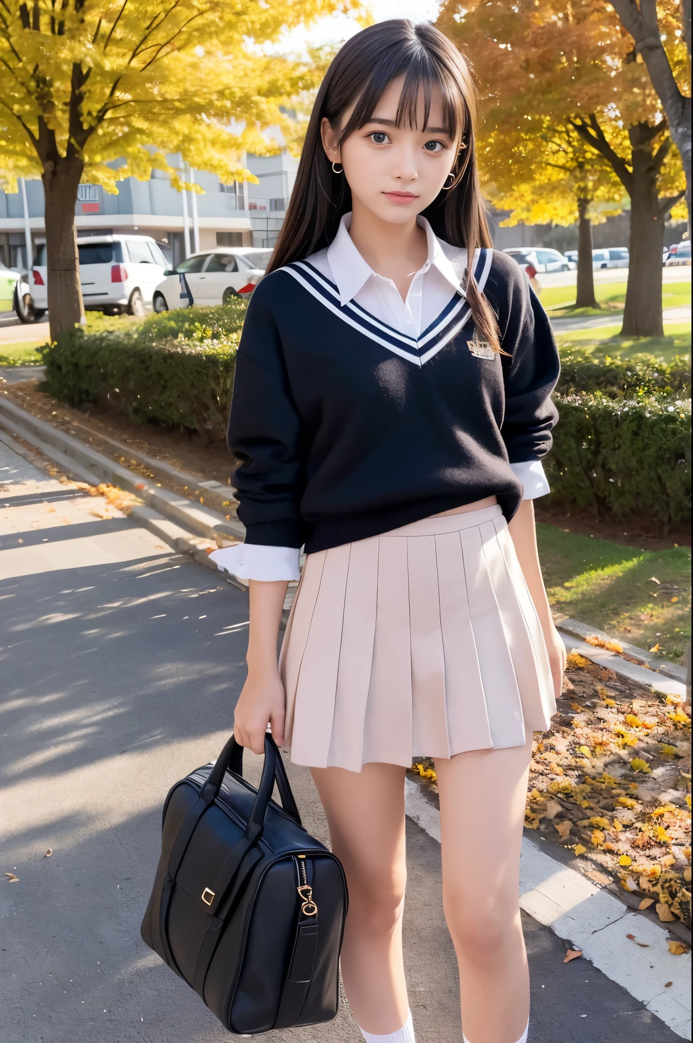 Japanese 18 year old high school girl、Gray sailor mini skirt、