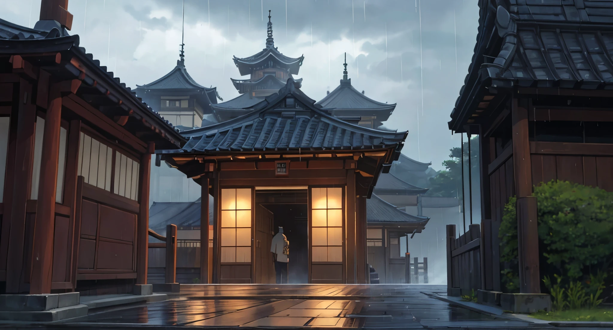 The year is 1980 in Japan.
Tokyo Jujutsu High serves not only as a training ground for the next generation of sorcerers but a headquarters for all alumni who have graduated on to be full-fledged jujutsu sorcerers as well. All sorcerers play a role in mentoring jujutsu students, whether in a teacher's role or accompanying them on missions. Weaker sorcerers are assigned the roles of windows (窓まど, Mado?), someone who can see curses but is not considered a full-fledged sorcerer or assistant manager (補ほ助じょ監かん督とく, Hojo Kantoku?) to contribute as well.
Close View from the Bridge Gate.
Rainy Sky. Raindrops falling.
(Daytime) ((Light Grey Sky)) (GREY)
(No humans) (No People) (No Citizen) (No Pedestrians)
High Quality,
UHD Quality,
2k,
4K Resolution,
8K Resolution,