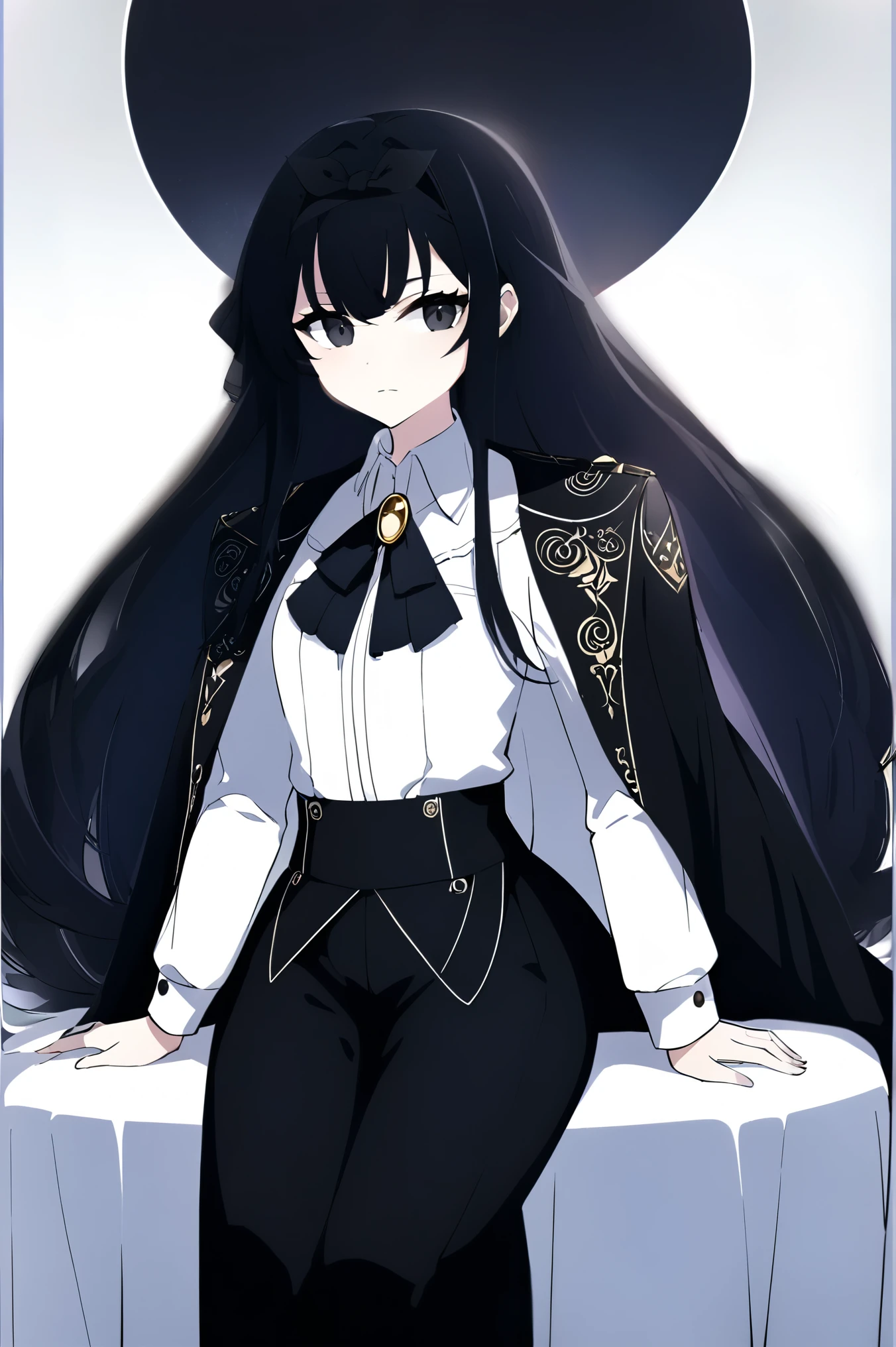 Anime girl with long black hair sitting on a table - SeaArt AI