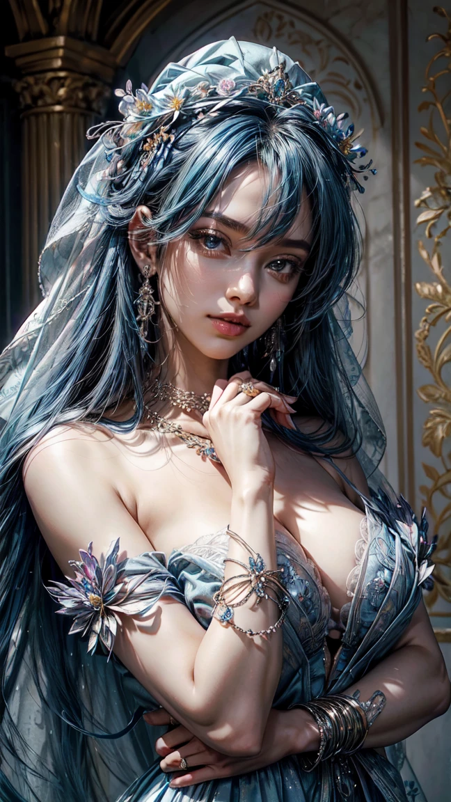 Photorealistic, high resolution, Soft light,1womanl, Solo, hips up high, glistning skin, (Detailed face),Tattooed with, jewelry, Transparent Hanfu for weddings, cherry blossom, Night, White wavy hair, Beautiful soldiers, Catch the audience's eye, Lover's perspective, Invitation expression, Sexy smile, Perfect style, Perfect balance, Detailed skin, mischievous gaze, chest visible、ssee-through、sheer feeling、Wet skin、Wet hair、dishiveredhair、Stalls、Wet clothes、sodden、Transparent halterneck、Transparent dress、Navel Ejection、The back is open、