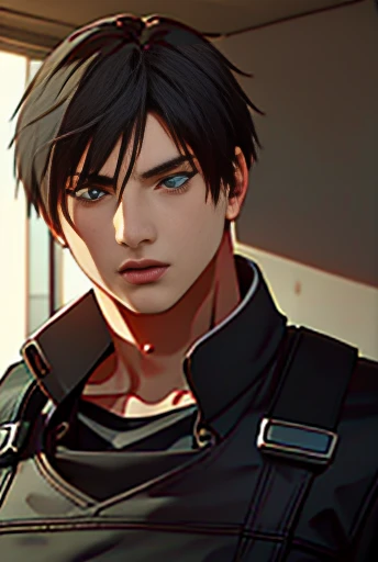 (Highly detailed CG), ( best quality), (Highly detailed CG), ( best quality), (Leon S. Kennedy), SWAT Clothing, Beautiful and attractive young man, Lean and muscular