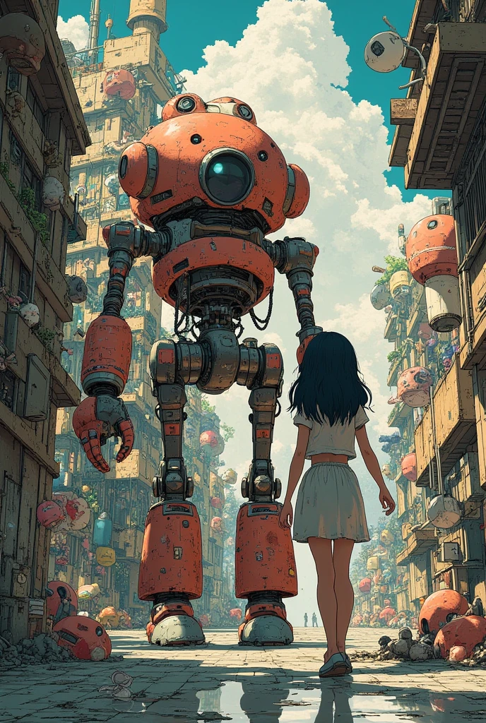  is a large, broken bear robot without one arm in a room full of toys、The  standing in front of him holding his arms 、 the  is holding the robot's arm 、 concept art by Android Jones,  Artstation contest winner ,   conceptual art  ,  there is only one robot  on the ground ,  robot monster in the background , Aesthetics of Anime Mecha, Mecha Art, Mechanical Aesthetics,  Glamorous Clothes  , Bastion game ,  indie game concept art ,  Video Game Concept Art 、 very detailed ,  Ultra High Definition, 