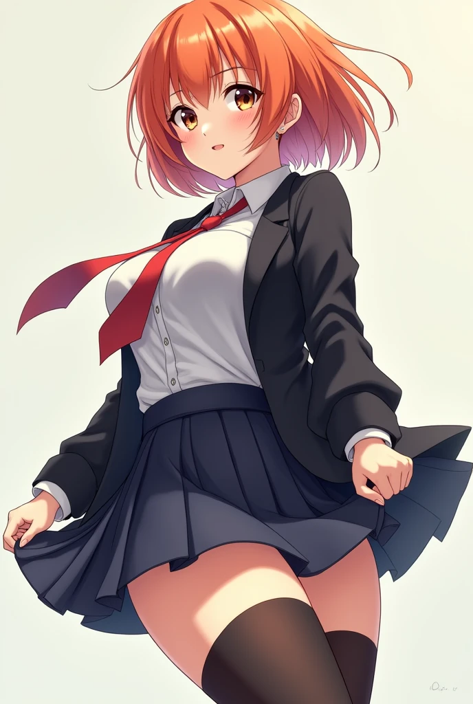 1girl, red hair,bob cut,yellows eyes, school uniform ,midriff, microskirt,, lowleg skirt,exhibitionism, , oppai loli