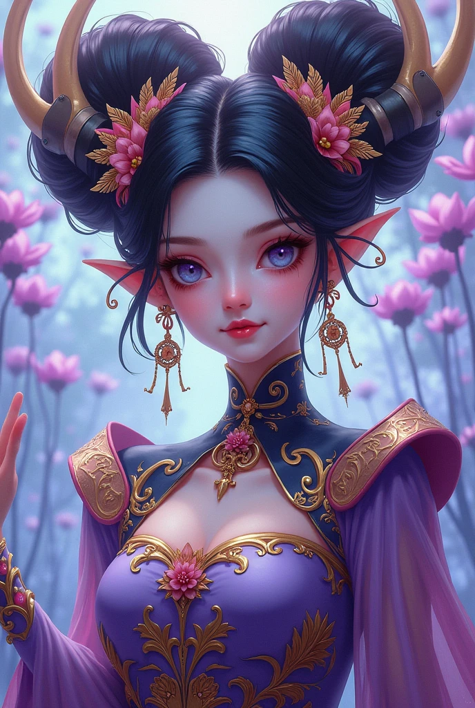 by alex paul han, in the style of colorful fantasy, kawacy, denis sarazhin, light purple and azure, chen zhen, exaggerated nobility, close up