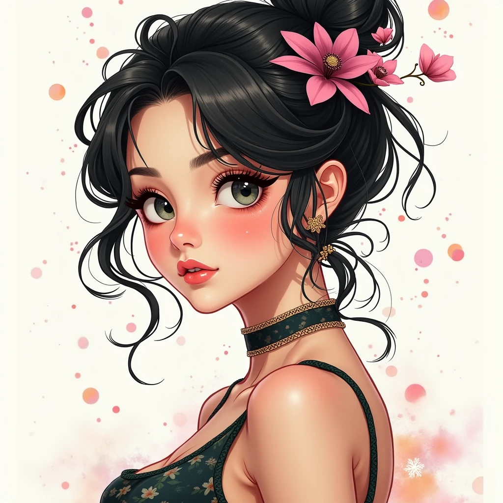 Anime-style woman, thin, thin, whole body, Full of tattoos, Lots of earrings, Beautiful and shiny hair, Rainbow Eyes, Slanted Eyes, Wavy Hair, Kind and charming, Expose your shoulders, Delicate and sexy collarbone, Attractive oval face, double eyelid, Pink Lips, Small Nose, Concentrated face, Ultra-high resolution, Very detailed, Graceful posture, Nice, ultra-thin, tribal tattoo body paint, Glowing Skin, Realistic Background, sunlight