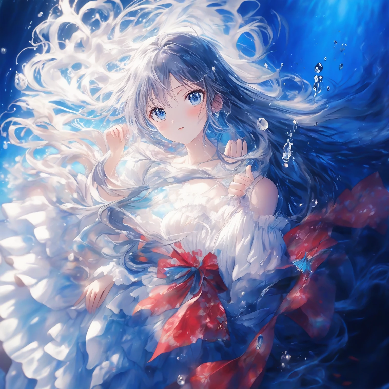 anime girl with long hair and blue eyes in a white dress, wallpaper anime blue water, anime art wallpaper 8 k, anime art wallpaper 4k, anime art wallpaper 4 k, anime style 4 k, anime wallpaper 4 k, anime wallpaper 4k, ultra hd anime wallpaper, 4k anime wallpaper, beautiful anime artwork, digital art on pixiv