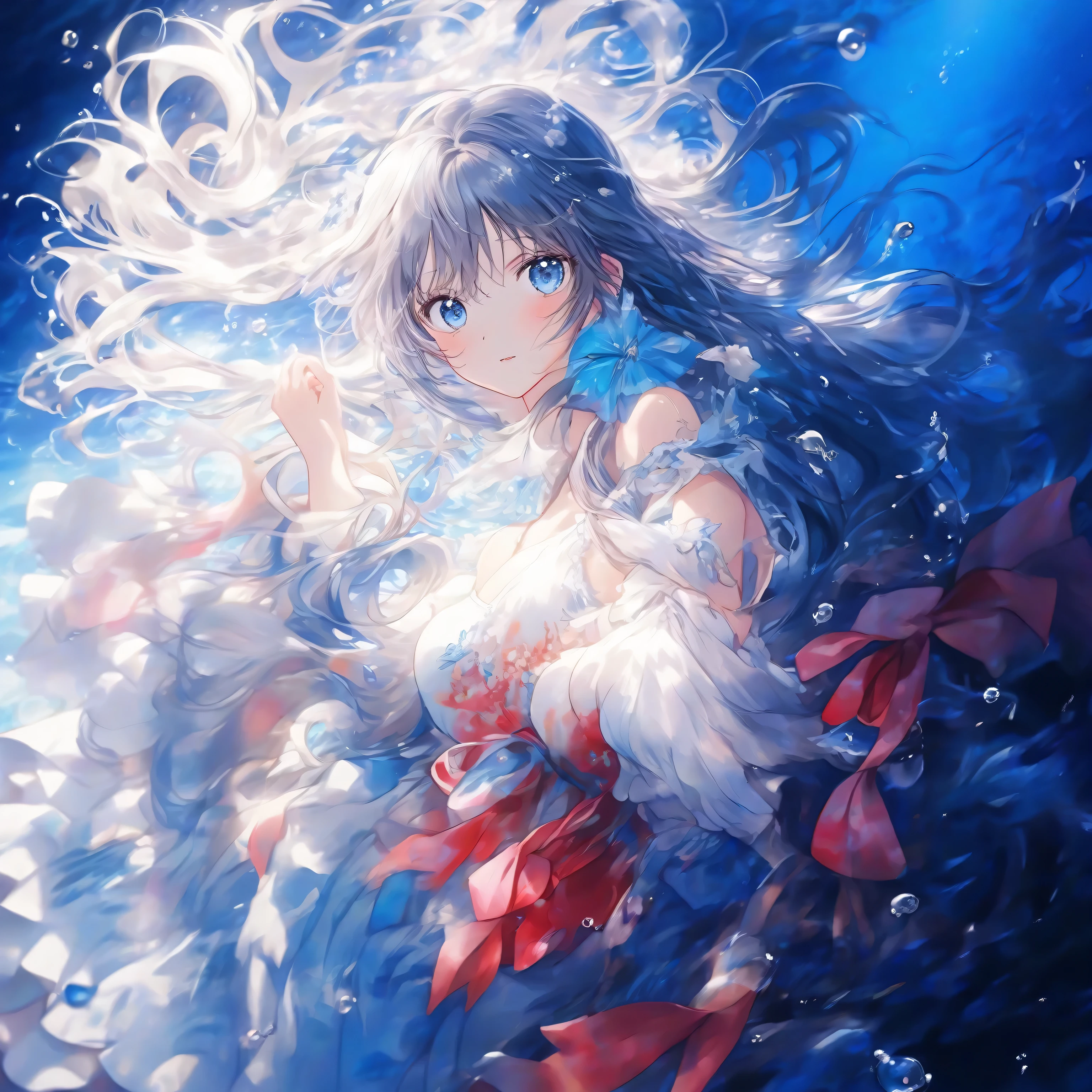 anime girl with long hair and blue eyes in a white dress, wallpaper anime blue water, anime art wallpaper 8 k, anime art wallpaper 4k, anime art wallpaper 4 k, anime style 4 k, anime wallpaper 4 k, anime wallpaper 4k, ultra hd anime wallpaper, 4k anime wallpaper, beautiful anime artwork, digital art on pixiv