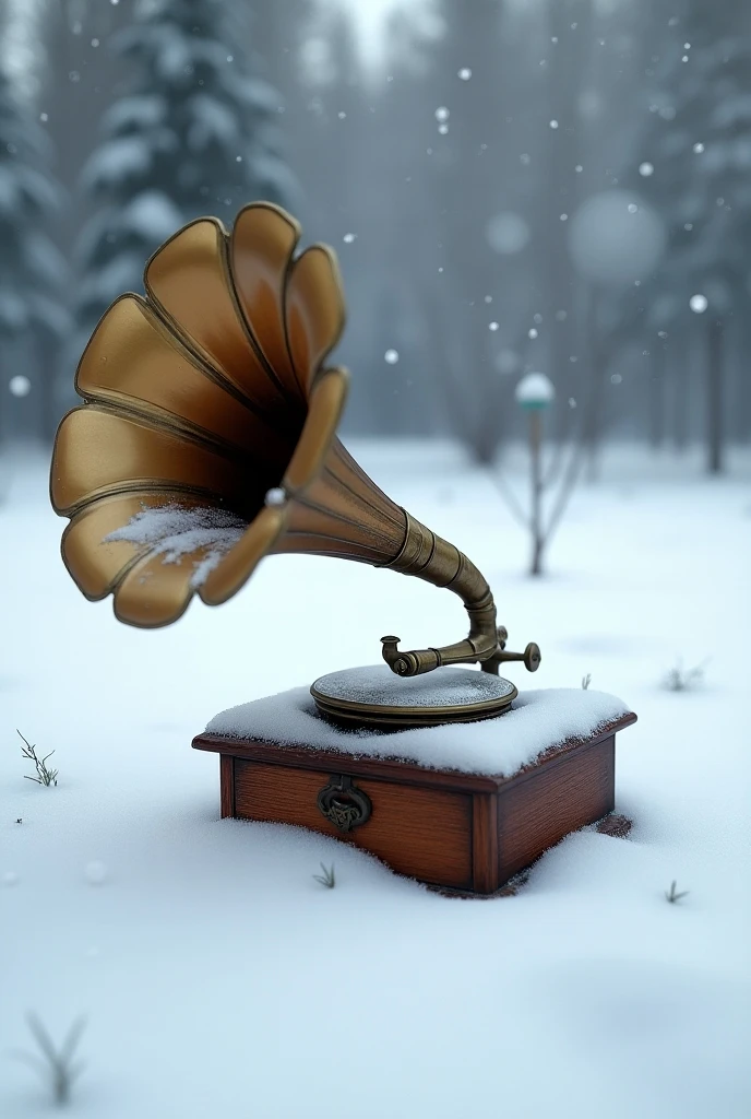 Old wooden gramophone, dusty, spider web