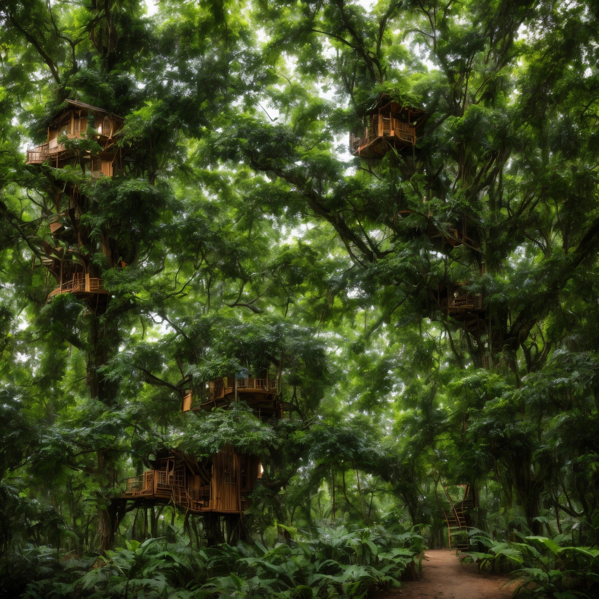  Beautiful jungle tree house,cinematic, (masterpiece),vibrant