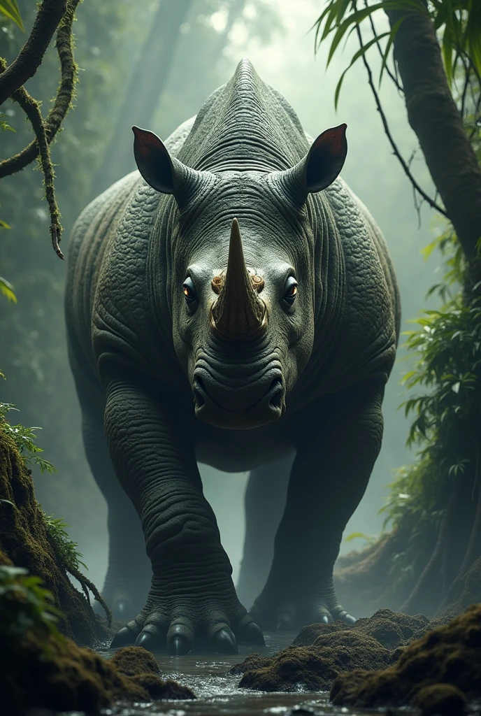best quality, high quality, ultra quality, 8k, masterpiece, detailed, extremely detailed, insanely detailed, ultra detailed, ultra highres ,exquisite, lifelike Images,cinematic experience,UHD picture,Realistic,photorealistic,hyperrealistic,vivid,RAW photo,shot by DSLR, Giant Bamboo forest, Bamboo trees, rhino prowling in the bamboo forest, bamboo trees, rhino in the bamboo forest, actually looking rhino, pure rhino, it's a rhino