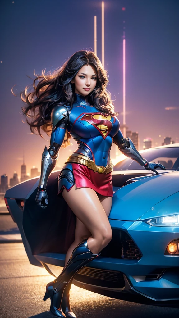  Anime Style , (retro-futuristic cyborg robot superman girl),  stunningly beautiful portrait photo of alina gorokhova, 21 years old,  full body, Top Angle, There is a Superman mark on the chest of the costume,  Big breasts that stick out of the body  ,   erect nipples that can be seen from the top of the costume, Waist with slender abs , Big Round Ass ,   erectile nipples that can be seen from above the costume ,  pubic part that shows the shape of her muscles even from the top of the costume ,   Full body balance and attractive body line  ,  emphasizes her large breasts , Bright smile,  miniskirt that snaps around the knee, smooth creamy skin, beautiful red eyes,  Beautiful Face Details , ((manhattan background) )), low-mid-angle shot, greedy and alluring, incredibly euphoric beautiful, Vivid emotions, pink fuzz, symmetrical circular iris, natural glitter makeup, Detailed Humidity, Detailed water droplets, intricately detailed locks of hair,  DSLRs, ray-traced reflections, Symmetrical face and body, CGSociety, hidden reflection, concentrated, motor Unreal 5, visual effects,  Film Photography, 極端な詳細, Ultra HD, Post-processing, post-production, close-up portrait of a , Tambir Tamim,  Super Realistic Photos, shot with Hasselblad X1D-50c, ISO100 , retro-futuristic cyborg,cyborg neon lights,big ,red rays of light in the eyes , VERY SEXY