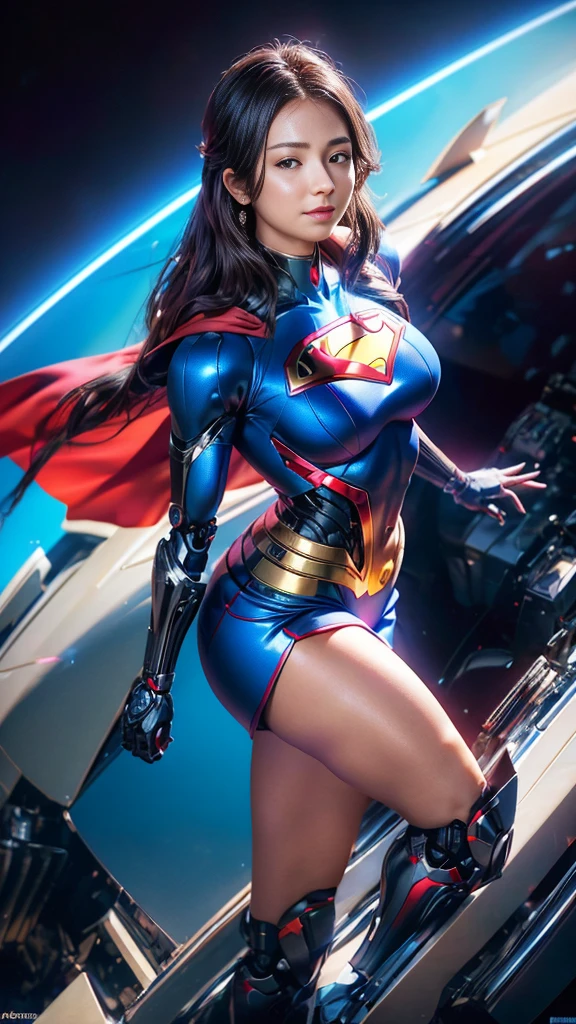  Anime Style , (retro-futuristic cyborg robot superman girl),  stunningly beautiful portrait photo of alina gorokhova, 21 years old,  full body, Top Angle, There is a Superman mark on the chest of the costume,  Big breasts that stick out of the body  ,   erect nipples that can be seen from the top of the costume, Waist with slender abs , Big Round Ass ,   erectile nipples that can be seen from above the costume ,  pubic part that shows the shape of her muscles even from the top of the costume ,   Full body balance and attractive body line  ,  emphasizes her large breasts , Bright smile,  miniskirt that snaps around the knee, smooth creamy skin, beautiful red eyes,  Beautiful Face Details , ((manhattan background) )), low-mid-angle shot, greedy and alluring, incredibly euphoric beautiful, Vivid emotions, pink fuzz, symmetrical circular iris, natural glitter makeup, Detailed Humidity, Detailed water droplets, intricately detailed locks of hair,  DSLRs, ray-traced reflections, Symmetrical face and body, CGSociety, hidden reflection, concentrated, motor Unreal 5, visual effects,  Film Photography, 極端な詳細, Ultra HD, Post-processing, post-production, close-up portrait of a , Tambir Tamim,  Super Realistic Photos, shot with Hasselblad X1D-50c, ISO100 , retro-futuristic cyborg,cyborg neon lights,big ,red rays of light in the eyes , VERY SEXY