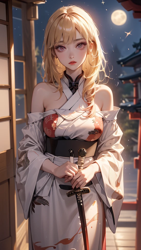 (((((roll up bandage sideways on a chest tightly to cover the chest without gaps))))), (((bandage samweways))),, ((Japanese Gangster BOSS)), adult woman with the dignified presence, Killing Qi, wear nothing around shoulder, wear nothing around neck, wear the kimono, wear it below the waist, I wind it up to control it, and to attach it, ((kimono come off)) ,wear the kimono multiple times, Bare shoulders and the clavicle, black and gold kimono, put on over jacket of kimono, (((holding a japanese sword, The handle of the sword, long sword))), low angle, whole body, anime character, Glaring, off sholder, Excellent, can see both shoulder, long kimono hem, small face, big tattoo on the arm,muscular,drink sake, The kimono is spreading,ultra-detailed,super beautiful,Masterpiece,Killing Qi,Intimidation, a person,Selfish person,Ginkgo biloba pattern,Under the trees with autumn leaves,tall,Imposing,colorful kimono
