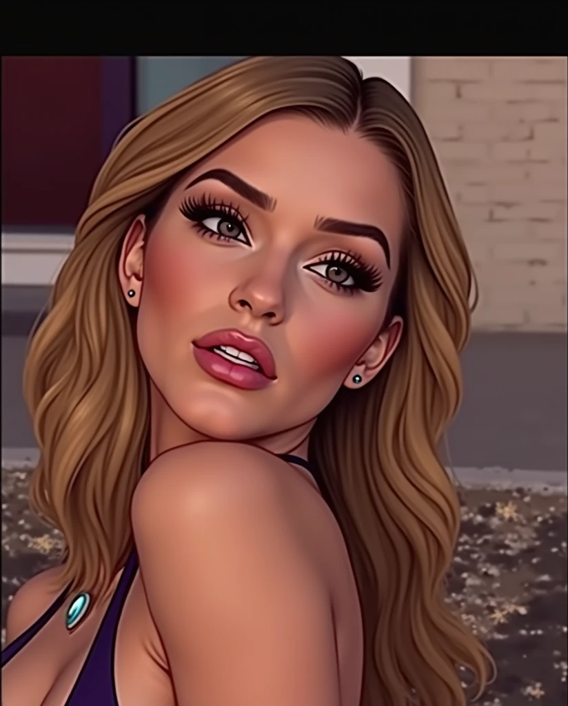 a close up of a woman with a very big breast, attractive face and body, thick neck, sexy body and face, sexy face with full makeup, sexy look at the camera, 2 4 year old female model, thicc, beautiful body and face, 30 years old woman, 3 0 years old woman, orange hair