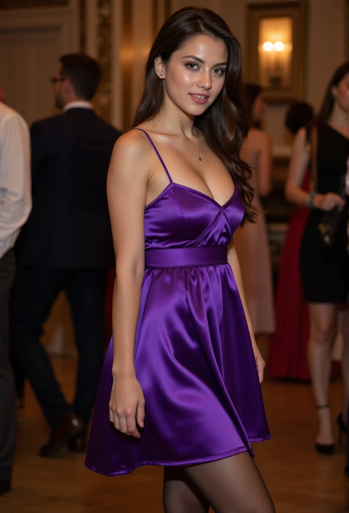 Cute beautiful and sexy Zar4 brunette with light green eyes, 19 years,
seductive look in the eyes, girl wears designer purple velvet dress, castle ruins, full body shot, walking, sardonic smile, purple velvet dress, sneakers, bare legs, Purple dress,
innocent face, face length 1.3 times the width of the face, almond eyes, square face shape, High cheekbones, Naturally wavy hair, Light green eyes, high resolution, masterpiece, Best Quality, intricate details, Very detailed, Sharp focus, detailed skin, realist skin texture, texture, detailed eyes, professional, 4k, charming smile, shot with cannon, depth of field, Kodak Color Vision, perfectly fitted body, extremely detailed, Photo_\( ultra\), Photorealist, realist, post processing, Maximum details, roughness, real life, ultrarealist, Photorealism, Photography, 8k hd, Photography