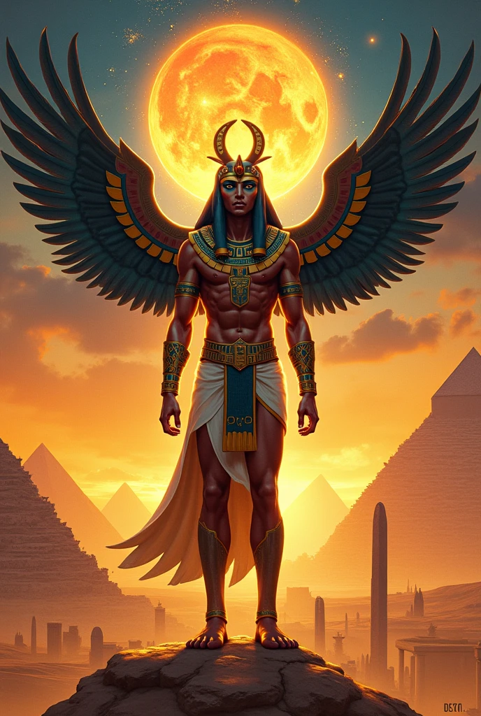 A striking, hyper-realistic 8K book cover for the captivating science fiction novel, "Gods of the Serengeti: Feathered Dawn - Origins." At the top, the main title reads "GODS OF THE SERENGETI" and the subtitle "FEATHERED DAWN: ORIGINS" in bold, elegant font. The cover features an awe-inspiring human-avian bird deity with African features, standing tall and regal. He wields a futuristic Ankh staff and has intricately patterned feathered wings. The background showcases a fantastical landscape with floating pyramids, vibrant skies, and distant mountains. The color palette is rich and natural, creating a mystical and epic atmosphere. The author's name, Terrence James, is displayed at the bottom in matching elegant type. The high-resolution image boasts an unparalleled level of detail, showcasing the soft, expressive, and highly detailed face of the awe-inspiring human-avian bird deity (actual:1). Every pore and vein on his face is visible, reflecting the photo-realistic quality. The natural color, 16K Ultra HD, 3D rendered image, powered by Unreal Engine v5.2,