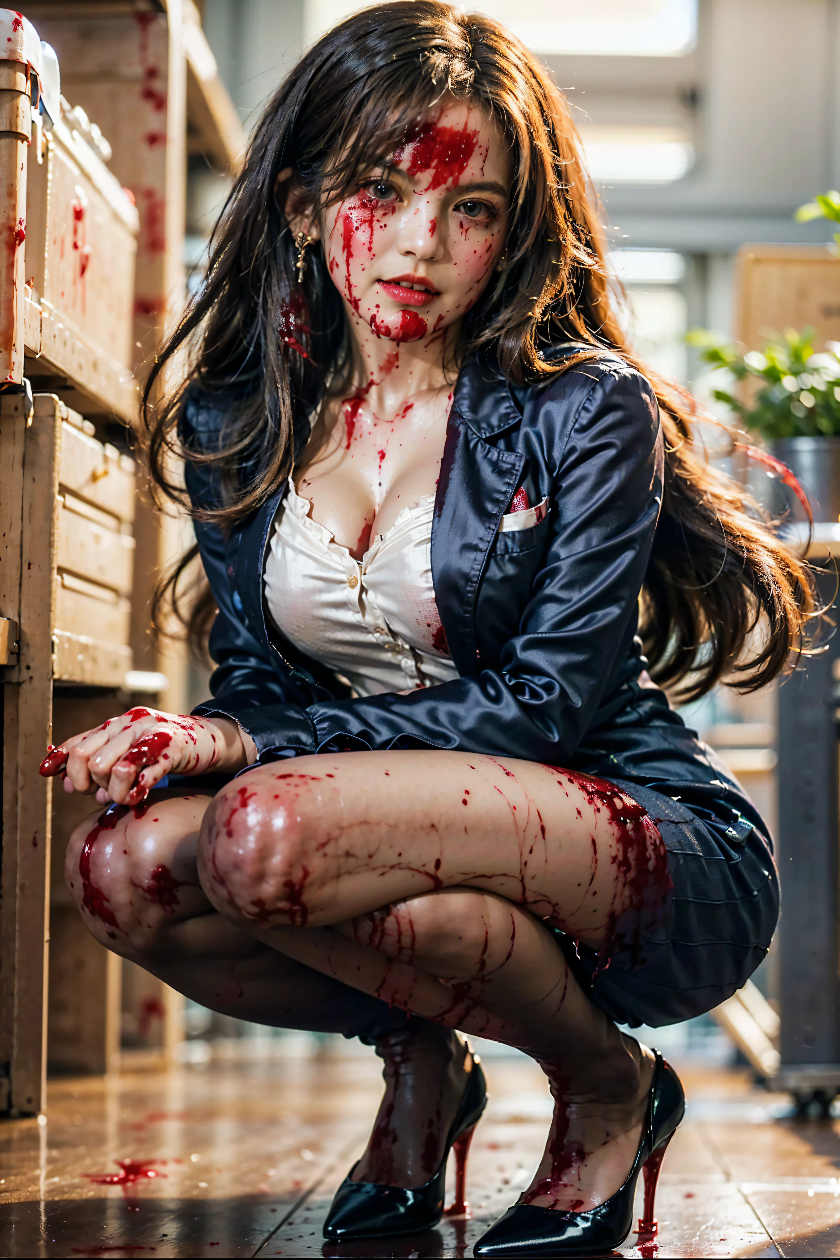 Zombie Nurse Pink、Big Breasts、Small face、See through、beautiful girl、Cute Face、Rotten body、Wounded body、Dead look、Long Hair、Japanese、background: Abandoned hospital