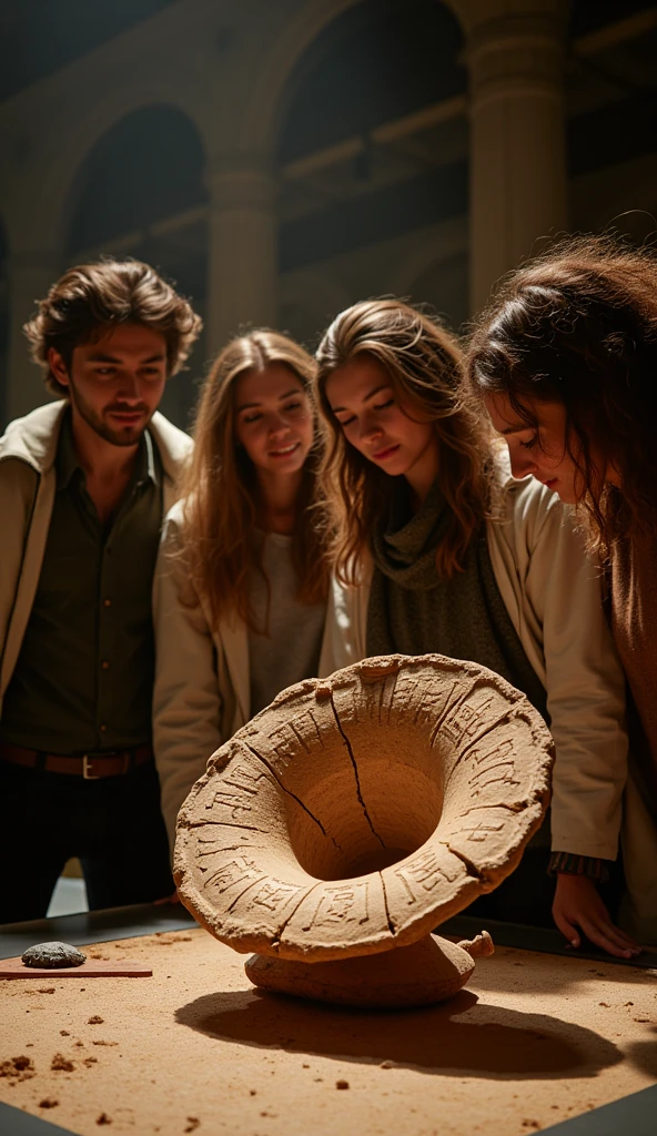 fossil-like gramophone ,  very old gramophone , Shabby Gramophone ,  Ancient Sumerian Characters Explanation Clay Edition,  future people are twisting their heads,  museum researchers , 