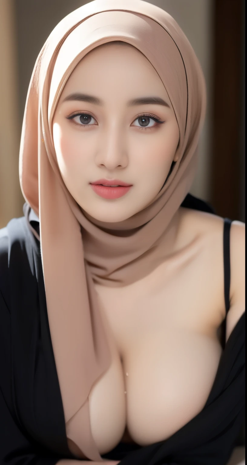 ((wear hijab in head)), pretty hijab girl, cute face, in caffe, caffe shop,beutifull long eyelashes, brown eyes, (intricate eye details), detailed nose, detailed lips, elegant face, detailed face, detailed eyes, detailed hijab girl, wear hijab girl, wear hijab, wear hijab in head, big breasts, no bra, ((No Bra)),black tits, ((nude big tits)), show your breasts, show your big tits, show your breasts, ((nude bra)), open long clothes,long abaya blue blush clothes, clothes long outfit trendy, ((show breasts)), sexy waist,  hijab girl, caffe background,masterpiece, close-up shot portrait,  photorealistic, HDR, UHD, professional, vivid colors, warm lighting,night,masterpiece, realistic beautifull hijab.