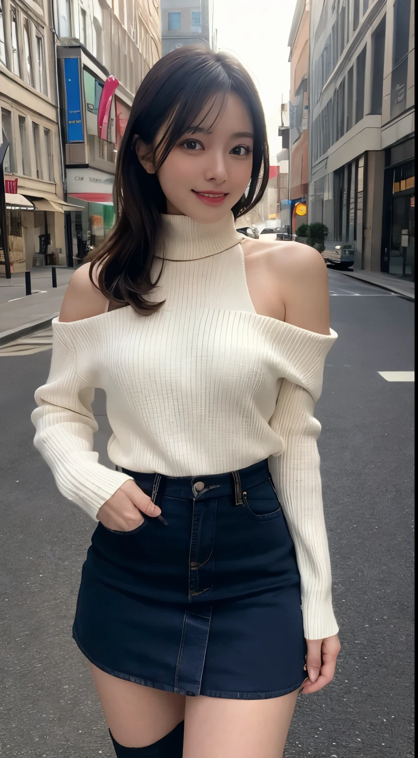 (Colossal tits、Turtleneck sweater、shoulder bags)、(top-quality,masterpiece:1.3,超高分辨率,),(ultra - detailed,Caustics),(真实感:1.4,RAW shooting,)Hyper-realistic capture,A very detailed one,HD 16K human skin、 Natural skin texture、、Skin looks healthy、even skintone、 Use natural light and color,A woman who is,japanes,,kawaii,A brunette one,mid hair,(depth of fields、color difference、、Wide range of lighting、naturalshadow、)、(Hair swaying in the wind:1.2)、Streets of Tokyo