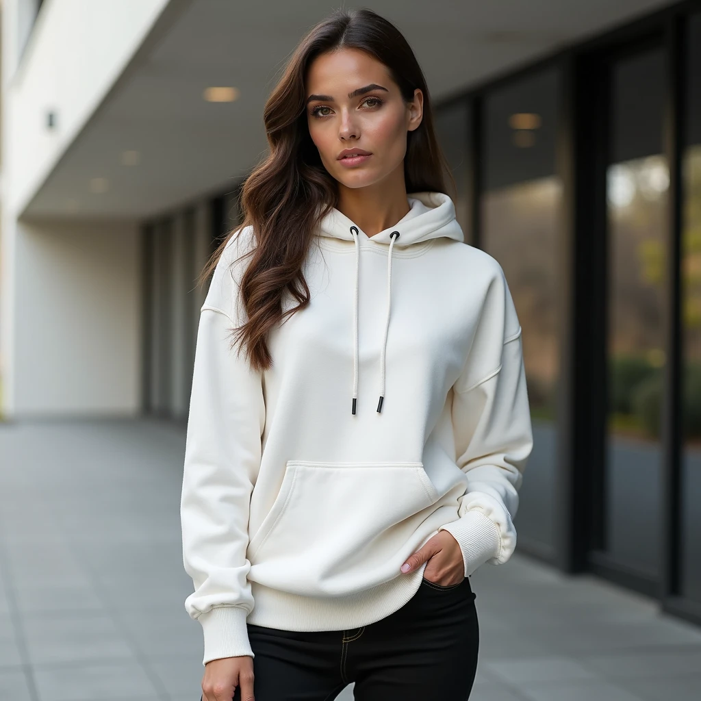 uma mulher de moletom cinza e short preto posando para uma foto, gray sweater, vestindo moletom, cinza escuro, superdimensionado, moda casual, roupas cinza, camisa cinza, wearing a dark sweater, cute moda casual, black sweater, 4 0 9 6, moletom cinza, pose casual, roupas realistas, superdimensionado hoodie, wearing casual sweater, solid gray, mulher em streetwear