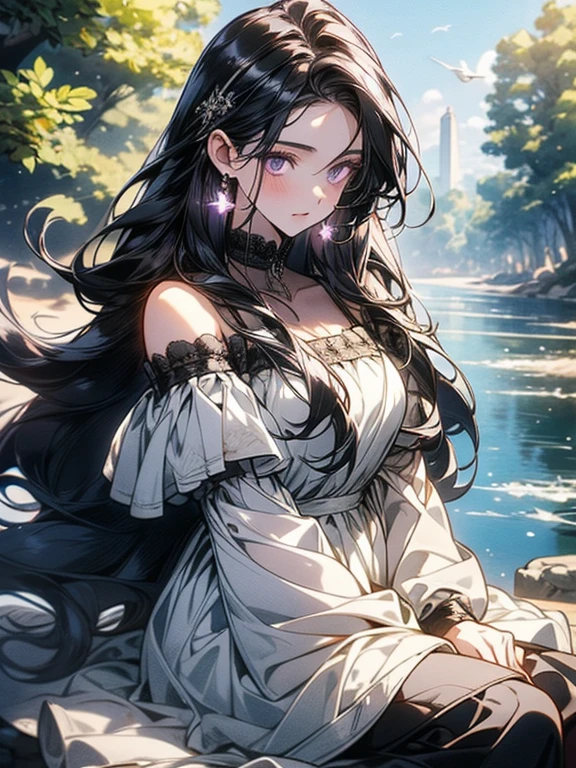 Italian girl, 25 years old, very long black hair, medieval fantasy sorceress