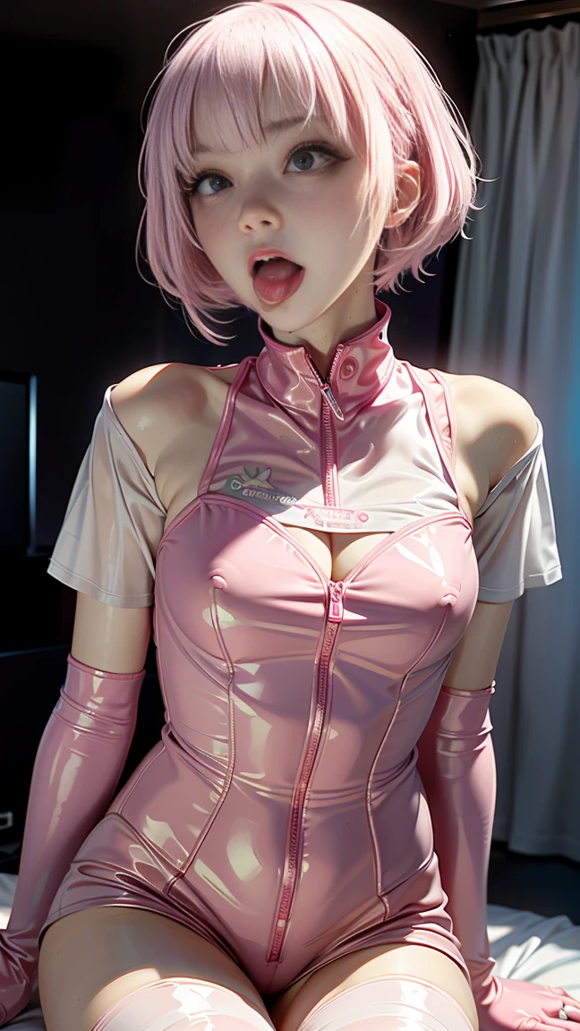 Tentacles、たくさんのTentaclesを描く（ comet 、２０Year）、（Pink leather gloves、Pink tight latex suit、 A pink latex suit that shows off your body line beautifully、Pink patent leather latex suit、Sweaty pantyhose、 high heels）、（ muscular body flowing through a bowl、 small breasts、 small breasts、 white skin、 Real Skin、Bushy, hairy skin、 small breasts、  silver hair、Bob Hair、 Medium Hair 、 tie my hair at the back、bangs、おでこが隠れるbangs）　Very detailed　High image quality　High quality women 、Ｔ shirt、 are wearing skirts、  ((girl, monster tentacles, tangled,  {best quality}, {very aesthetic}, {ultra-detailed}, {best illustration}, nsfw, frustrated, ))Beautiful Hair　vaginal sex　((screaming, girl, rolling eyes, look up, pursed mouth , sweat, nsfw, drool, trembling, sweat, steam, noisy speech bubble, breathing heavily, orgasm, ahegao))