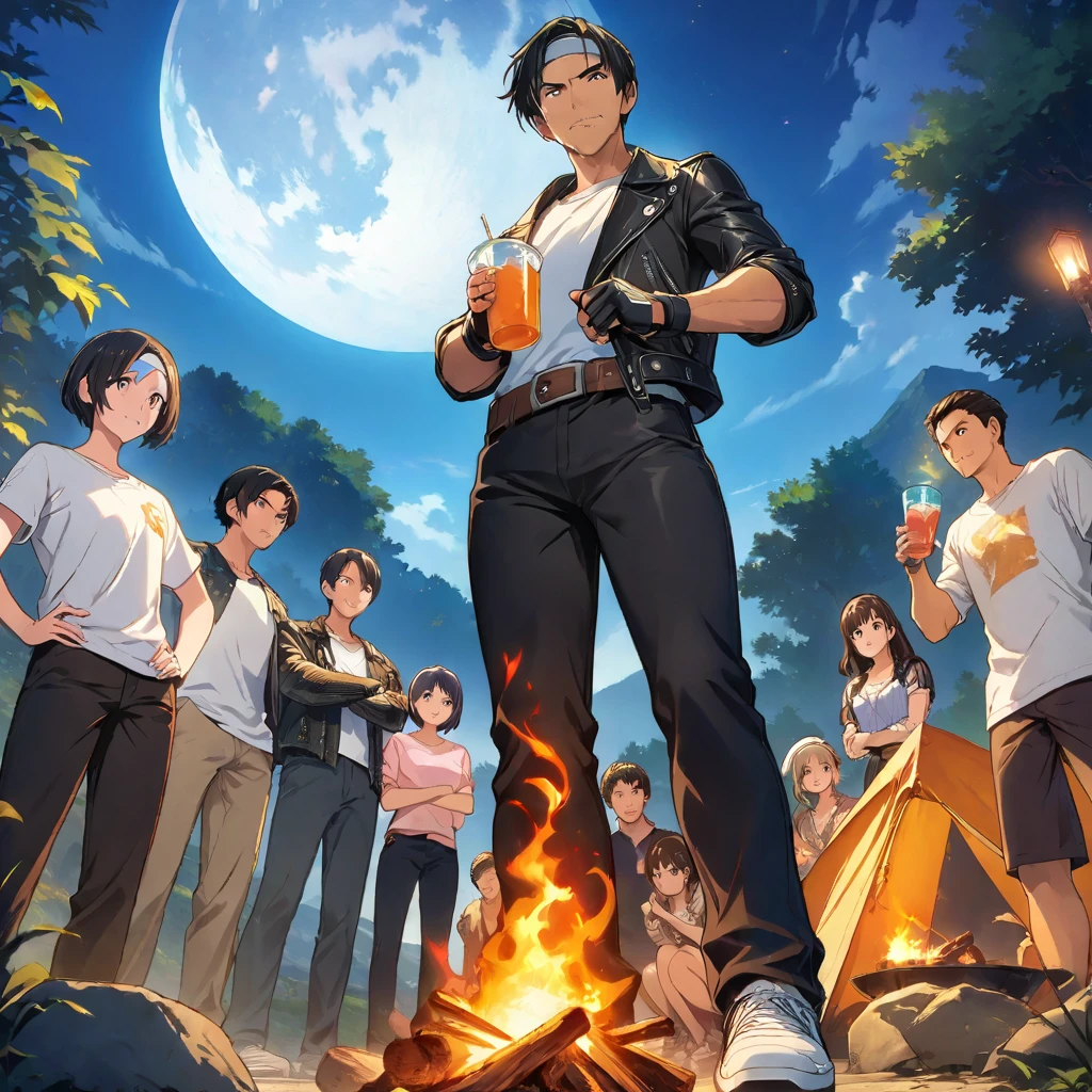  anime poster of a man standing in front of a campfire,  Official Art,   anime background key visual  , , Makoto Shinkai (  Apex Legends ), Official Fan Art,   anime key visual concept  , promotional art,  Devil's Horn Curved in Reverse , Official illustrations, high detailed  Official Artwork, Official anime key visual , 2 0 2 0 s promotional art