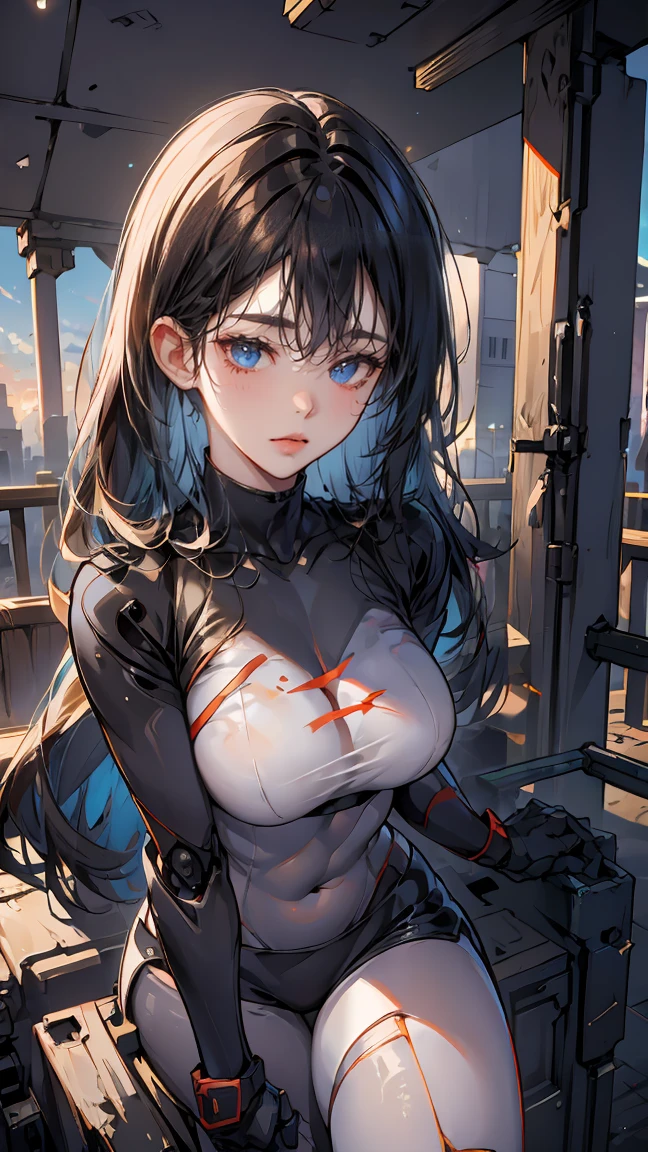 (8k,Photorealistic, masutepiece, Best Quality, Raw photo:1.3)、1girl in, 18years old,Solo,school girl, Long hair, Brown hair, Detailed beautiful face, alluring face, (Detailed beautiful brown eyes:1.2), medium breasts,(underboob:1.3),(coverd nipples:1.1),(loos sailer uniform :1.35), ( Perfect body skinny beauty: 1.4),( temptation Pose:1.3), (Looking at Viewer, front view,eyes focus:1.2), Detailed background, (sunset:1.2), classroom,fine detailed, intricate detailes, Ray tracing, depth of fields, seductive smile,classroom,