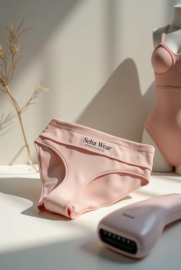 hyperrealistic cute young body in adorable cotton pink panties and a small sports bra, flat chest and soft tummy, no boobs no face face out of frame, soft thighs