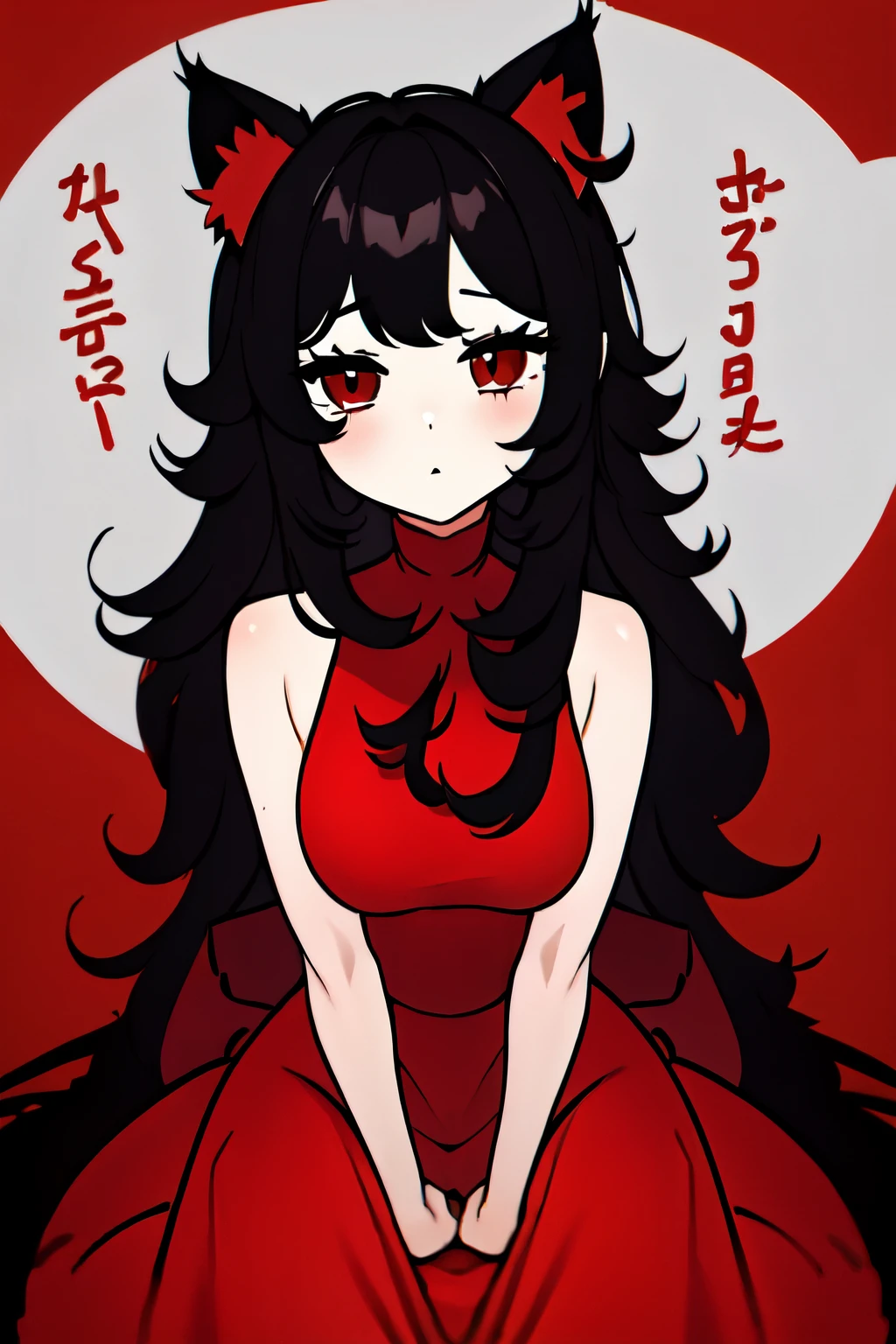  text,  lyrics,  masterpiece, beautiful, Faults , fall, Alone, bride, red dress, junkotvv black hair, fringe, cat ears, red eyes