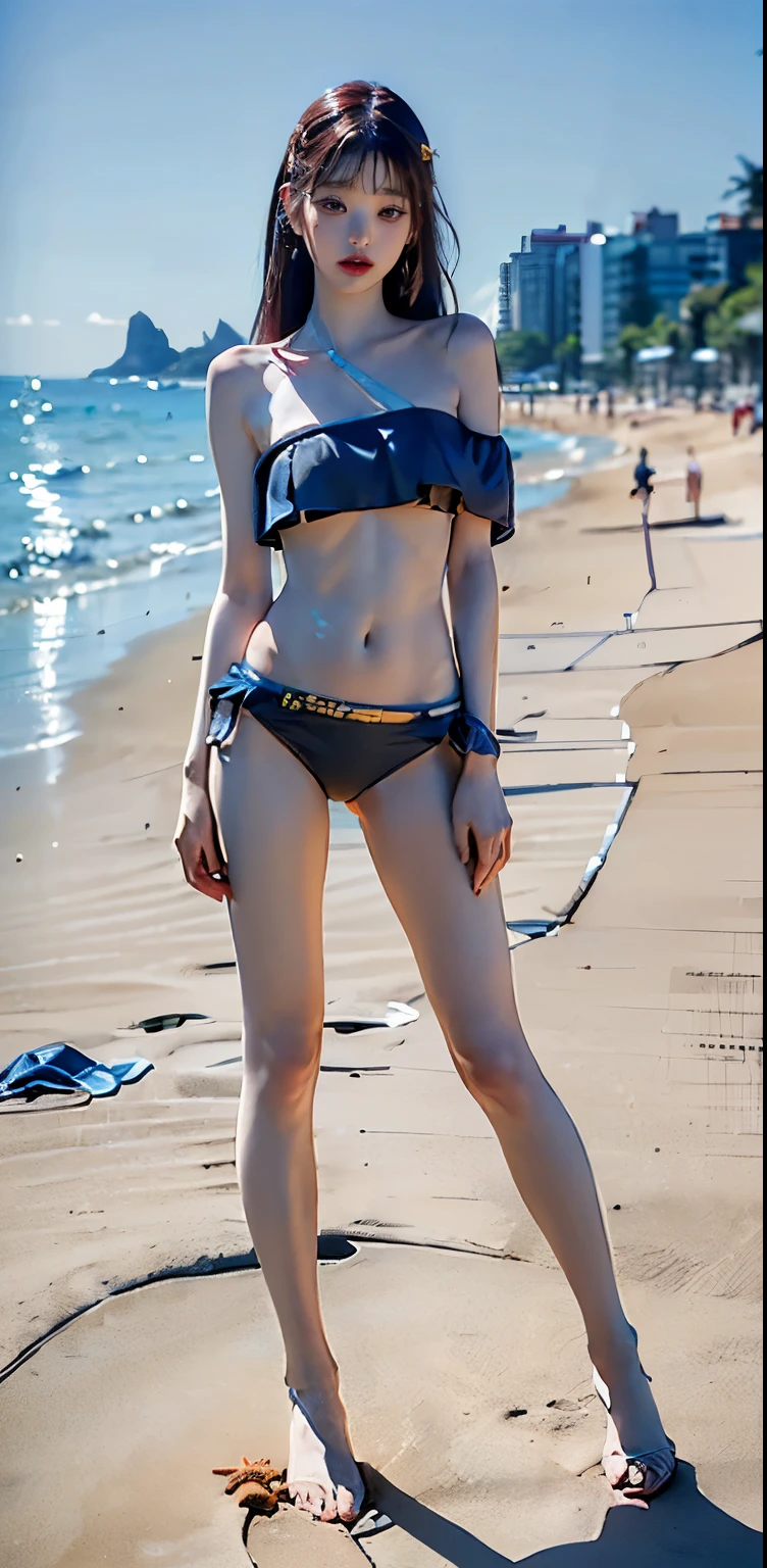Laurabodewig, Laura Bodewig, Long Hair, (Red eyes:1.3), Grey Hair, Eye patch,smile,Black string bikini swimsuit,Belly button,abdomen,A thin long skirt is wrapped around her waist,With a holster strapped to her leg,Strolling on the sandy beach,Walking,whole bodyがイラストに入るように,,
break outdoors, Beach,
break looking at viewer, whole body,
break (masterpiece:1.2), Highest quality, High resolution, unity 8k wallpaper, (figure:0.8), (Beautiful attention to detail:1.6), Highly detailed face, Perfect lighting, Highly detailed CG, (Perfect hands, Perfect Anatomy),