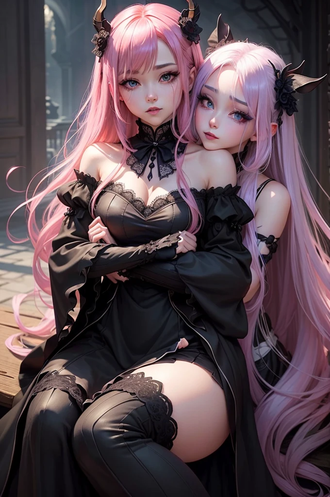 アニメ, a woman with horns and a pink dress holding a cell phone, low resolution, inspired by Okumura Masanobu, albedo from overlord, albedo, cute japanese demon boy, oni horns, white horned queen demon, with horns, White demon horns, tiefling, full resolution, miura kentaro style, by Shingei