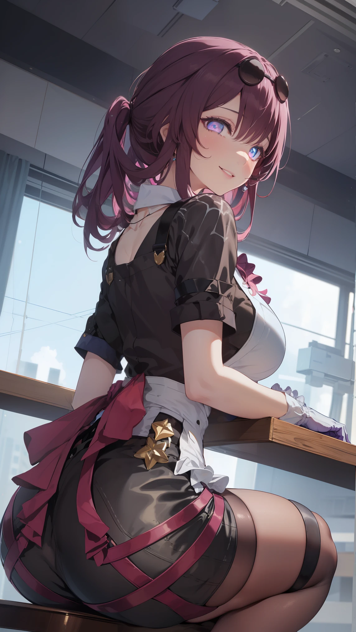 (1girl, solo, kafka, honkai star rail, mommy smile, sexy, purple hair, sharp face,purple eyes,dynamic angle),
BREAK ((apron, blue shirt, blue skirt, frilled apron, frills, gloves, head scarf, shirt, short sleeves, skirt, uniform, waist apron, waitress, white apron, white gloves:1.2)),
BREAK showing off her big ass, lit from behind, bending over, thicc, beautiful anime girl squatting, seductive anime girl, teasing smile, (nsfw), 👀 :8,
BREAK (masterpiece:1.2), best quality, high resolution, unity 8k wallpaper, (illustration:0.8), (beautiful detailed eyes:1.6), extremely detailed face, perfect lighting, extremely detailed CG, (perfect hands, perfect anatomy),