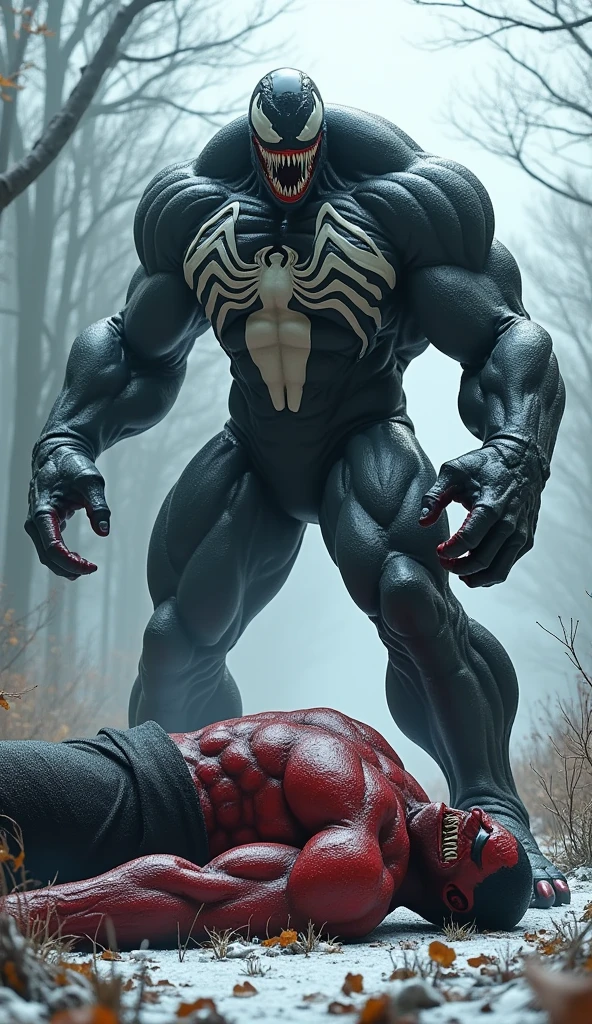 a highly detailed male venom, extremely muscular and aggressive body, sharp teeth, detailed face, back view, beautiful huge buttocks, balls, perineum, black body, lay down on bed, ((sleeping)), ((licking ass scene, Venom and humanoid, licking ass, Venom Get his ass licked by humanoid, face in ass, venom face sitting)), (best quality,4k,8k,highres,masterpiece:1.2),ultra-detailed,(realistic,photorealistic,photo-realistic:1.37),hyper detailed,professional,cinematic lighting,dark moody atmosphere
