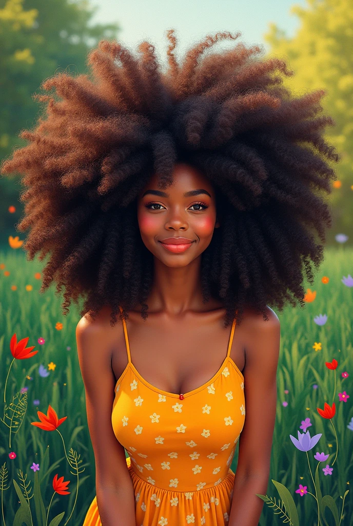 3d of 1girl, ((solo))), (30s long messy curly hair, smiling
happy, African-American, kind eyes;1.15), model's sculptural body, afternoon
autumn, flower garden, warm and soft light, flowers being
blown away by the wind, motion blur lens -- 9:16