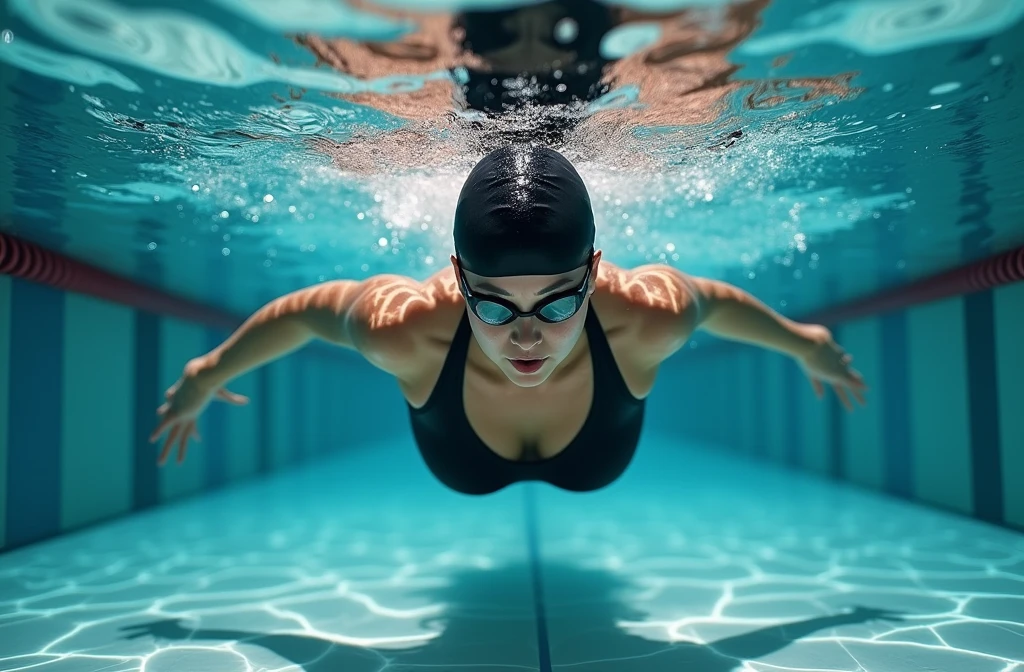 arafed woman swimming in a pool with a man in the background, in water! up to shoulders, movie screencap, in water up to her shoulders, shot from danis villeneuve movie, in water, in the water, movie screen shot, captura, swimming, movie screenshot, screenshot from a movie, still from l'estate, wonderful scene