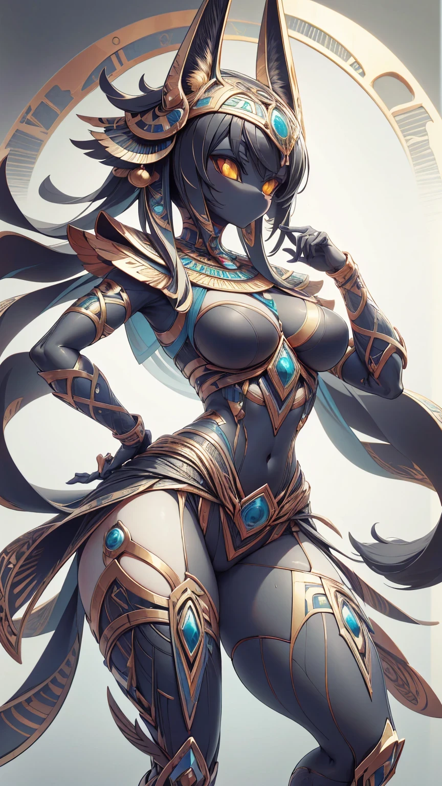 Anubis，Anubis，Black Dog Girl ，Dog Girl， Black Dog Ears ，Furry，Fluffy，Fluffy，Body hair，Black hair， Egyptian Style Costume ，Egyptian clothing，Thin waist and wide hips，Fleshy thighs，Body hair，Fleshy thighs，Thick thighs，Egyptian style Black Dog Girl 