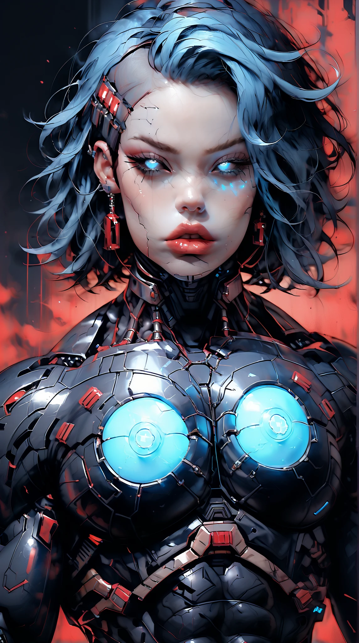 score_9, score_8_up, score_7_up,beautiful teenage muscular goth cyborg girl, nude, (black sclera:1.5), (blue glowing eyes:1.5), (blue glowing body veins:1.5),(((muscular bodybuilder physique:1.75))), ((((extreme muscular hypertrophy:1.5)))), (flat muscular pecs:1.5), (Cyborg exosuit:1.5), ((skinny thin legs:0.75), (blue glowing hair:1.25),(beautiful face:1.25), bimbo lips, blank background, gothic neon style, cyber punk style, zPDXLxxx, zPDXL3, zPDXLrl