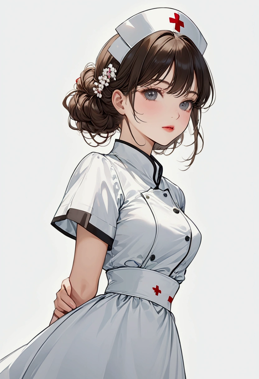 Woman, illustration, white background, from the waist up, nurse