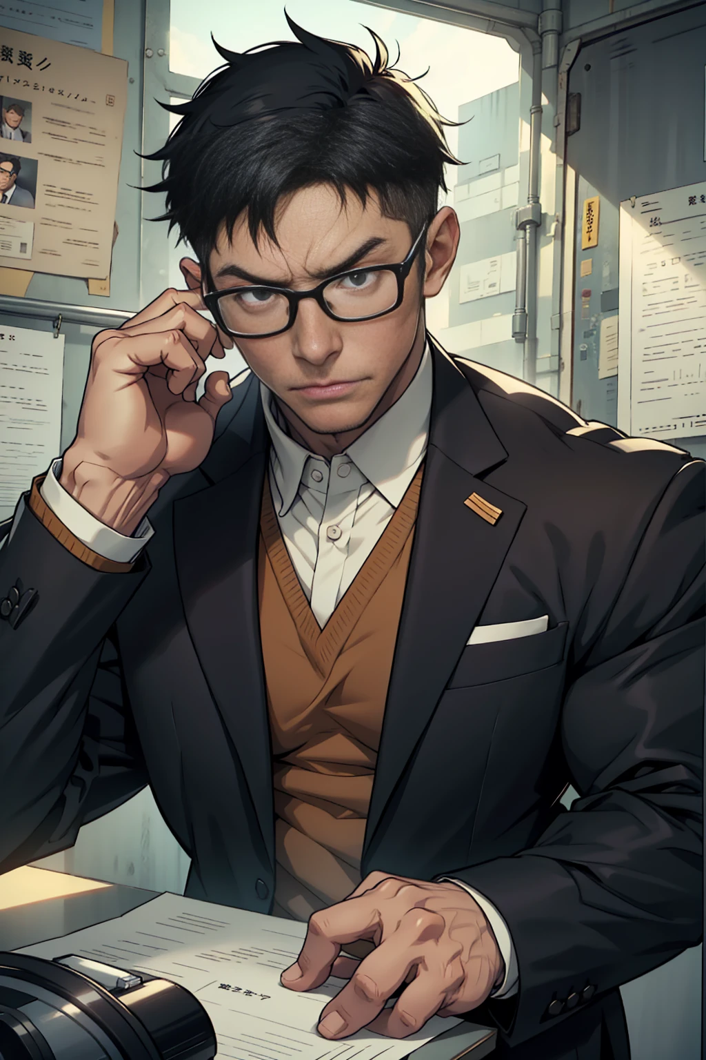 Muscular Morimori's Muscle Salaryman,suit,Black-rimmed glasses,