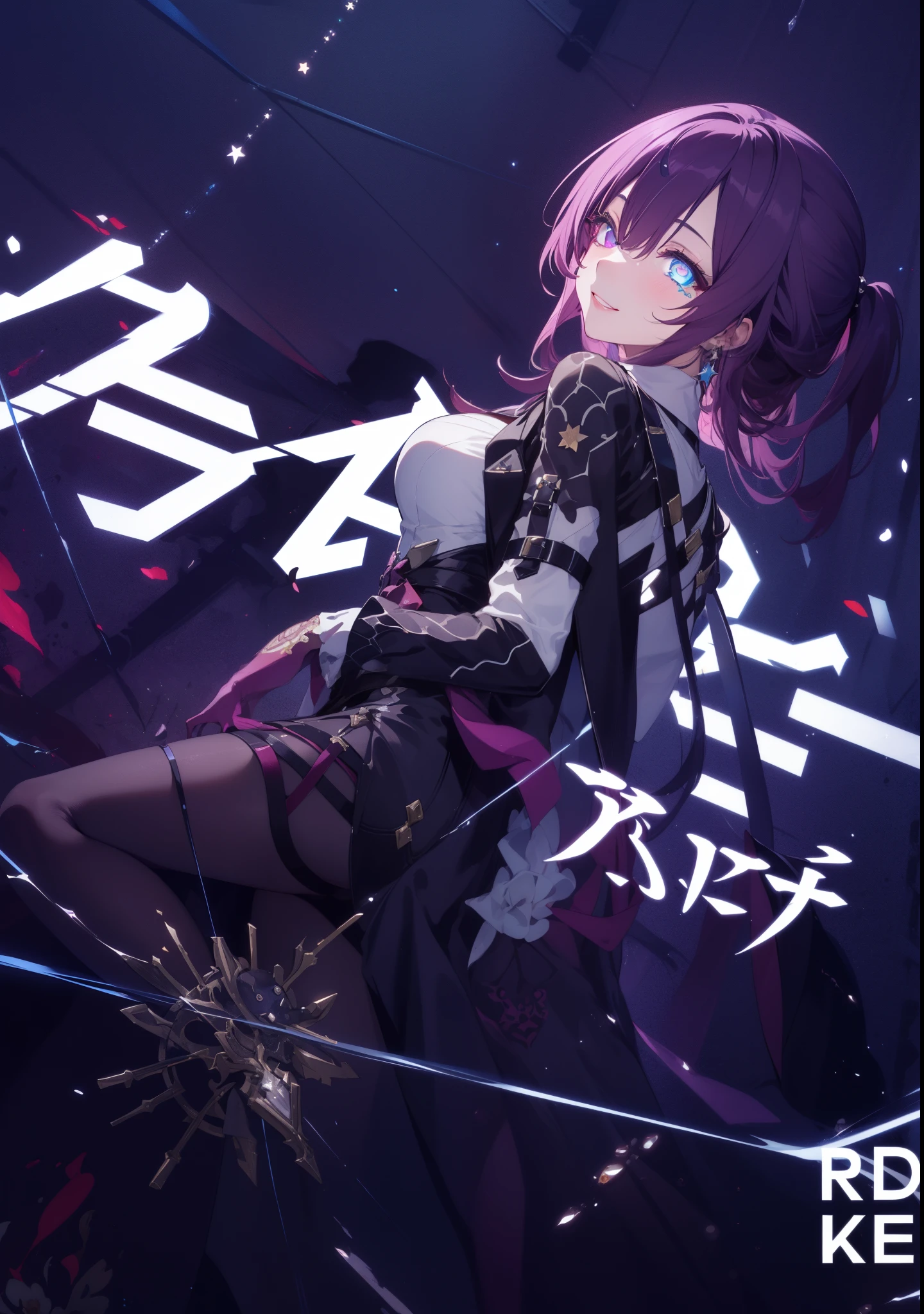 (1girl, solo, kafka, honkai star rail, mommy smile, sexy, purple hair, sharp face,purple eyes,dynamic angle),
BREAK (masterpiece:1.2), best quality, high resolution, unity 8k wallpaper, (illustration:0.8), (beautiful detailed eyes:1.6), extremely detailed face, perfect lighting, extremely detailed CG, (perfect hands, perfect anatomy),